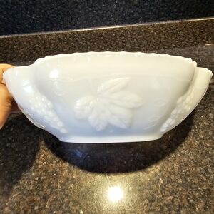 Vintage Milk Glass Grape Vine Pattern Bowl White